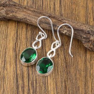 Natural Green Emerald Gemstone Earrings 925 Sterling Silver Jewelry For Women