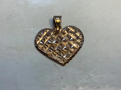 VINTAGE 14k Rose Gold Diamond Cut Heart Pendant Only 1.23Grams Foto 1 de 4