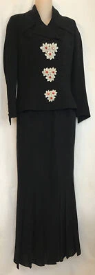 Karl Lagerfeld Vintage Suit Jeweled Jacket Long Pleated Slit Skirt Silk Size 40 - Image 1 of 4