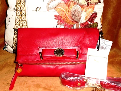 Emma Fox Aritta 折叠式手拿包 斜挎包 蔓越莓 红色皮革 全新带标签 MSRP 188.00  — 第 1/4 张图片