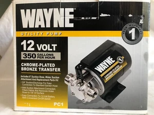 New Wayne PC1 12 Volt 350 gph Chrome Plated Bronze Portable Transfer Pump w/hose - Picture 1 of 6