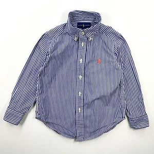 Polo Ralph Lauren Boys 4 4T Button Down Striped Shirt Blue White Logo Pony - Picture 1 of 4