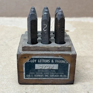 "Juego de estampillas de acero vintage George Schmidt HI-LOY 1/4"" números 0-9 con caja de madera EE. UU. - Imagen 1 de 6