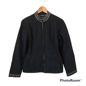Chico’s Studded Jacket Women’s Medium Black Stretch Zip Up Denim Old Money - Picture 1 of 11