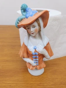 antique victorian porcelain half doll orange hat - Picture 1 of 13