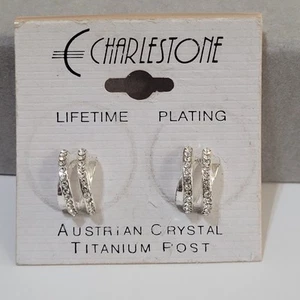 Vintage Ohrstecker Charlestone silberfarben klar österreichisch Kristall Titan - Bild 1 von 10