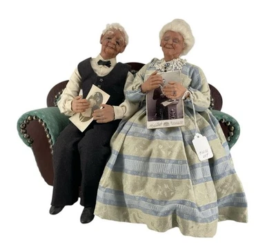 Muñecas de arte popular hechas a mano únicas abuelos Sculpey pareja de ancianos amor perdura Foto 1 de 4