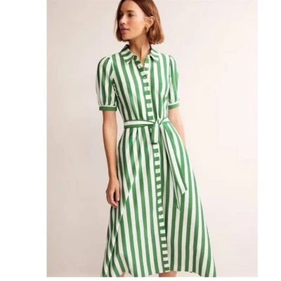 Nuevo con etiquetas Vestido Camisa Midi Boden Mujer 8 Regular Verde Rayas Náutico Vacaciones Oficina Foto 1 de 4