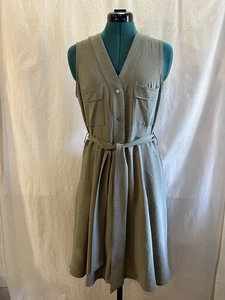 DKNY Vestito Camicia Senza Maniche con Cintura Verde Oliva - Donna Taglia 10 (L) - Foto 1 di 6