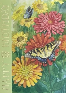 CAROL'S ROSE GARDEN Butterflies & Flowers Birthday Card CAROL WILSON FINE ARTS - Picture 1 of 4
