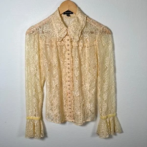 Vintage Womens Victorian Lace Button Up Top Sz S Coquette Bell Sleeve Ivory Y2K - Picture 1 of 12