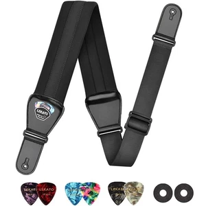 LEKATO Guitar Strap 3" Wide Padded Straps Adjustable Length 45"-55" with 6 Picks - Picture 1 of 10