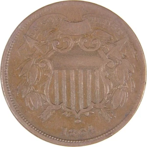 1864 Small Motto Two Cent Piece F Fine 2c Coin SKU:I16984 - Picture 1 of 4