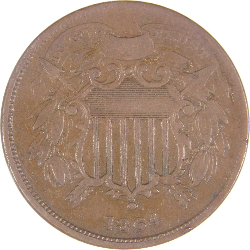 1864 Small Motto Two Cent Piece F Fine 2c Coin SKU:I16984 - Image 1 of 4