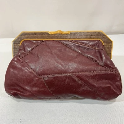 Bolso sin asas de cuero vintage retazos bloqueo de beso Hong Kong Boho 5x8 pulgadas Foto 1 de 4