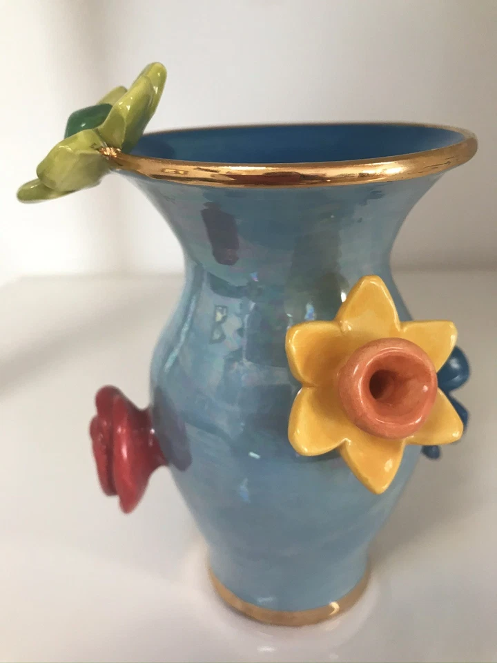 Mary Rose Young Blumenvase Handgefertigt & handbemalt in England. Grün Gold Vase - Bild 1 von 4