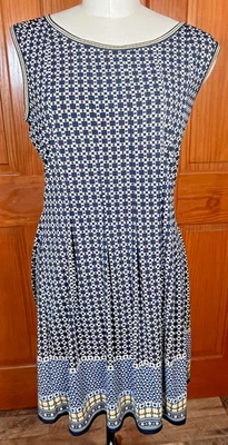 Max Studio новый платье геометрический дизайн XL синий белый новый с Ярлыками без рукавов - Изображение 1 из 4