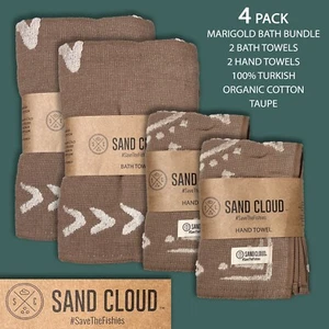 4 PK SAND CLOUD Marigold Hand + Bath Towels 100% Turkish Organic Cotton Taupe - Picture 1 of 7