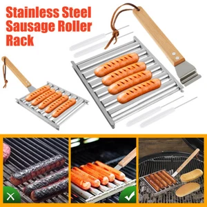 Hot Dog Roller Portable Sausage Roller Rack with Wood Handle and 4 Sticks Flghx - Picture 1 of 12