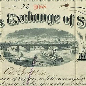 Vintage 1882 Mercanti Scambio di San Luigi Certificato di Adesione #3088 - Foto 1 di 3