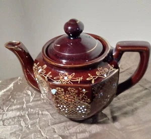 VTG JAPANESE HAND-PAINTED RAISED FLOWER MOTIF - 5.5" TEAPOT - Picture 1 of 7