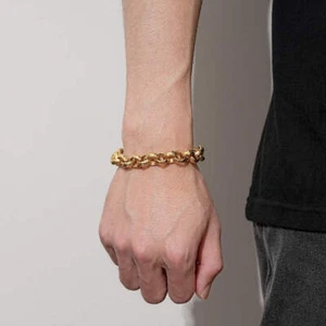 New 12mm Gold-Filled Bonded Diamond-Cut Belcher Bracelet with Albert, 8 Inches - Picture 1 of 4