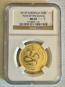 Australia 2013P Year of the Snake $50 1/2 oz Gold Coin NGC MS69 Sku# 1370 - Picture 1 of 2