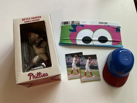 2022 PHILLIES  Bryce Harper BOBBLEHEAD & PHANATIC HEADBAND ICE CREAM CUP SGA Cover