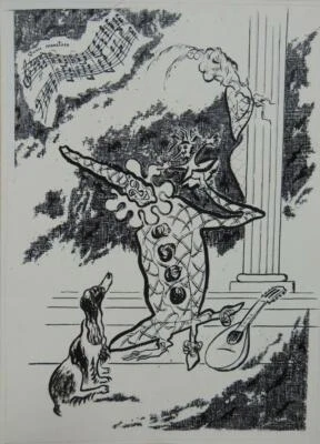 Original Ink Drawing 17"x12.5" titled Quasi Maestoso unsigned c1970 Carnaval  - Image 1 of 4