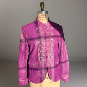 Carrie Hoxton Purple Leather Military Jacket “Valor” Style 8976 Sz 18 UK (14 US) - Picture 1 of 18