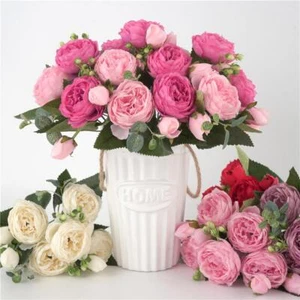Artificial Peony Silk Flower Bouquet With 5 Flowers and 4 - Picture 1 of 29