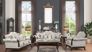 Gloria 5 Piece Fabric Traditional Living Room Set includes Coffee and End Tables - Picture 1 of 6