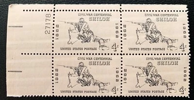 1962 US SCOTT #1179 RIFLEMAN AT BATTLE OF SHILOH 4C PLATE BLOCK OF 4 MNH OG VF - Image 1 of 2