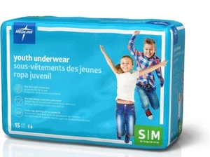 Medline Youth Underwear S / M Small / Medium 40-70 lbs One Bag 15 Pieces Diaper - Picture 1 of 6