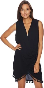 Athena 180733 Womens Tasseled Wrap Open-front Cover-up Swimwear Black Size Small - Picture 1 of 3