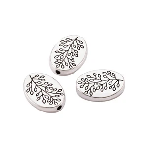 50x Nickel Free Antique Silver Tibetan Silver Alloy Oval with Leaf Spacer Beads - Picture 1 of 6