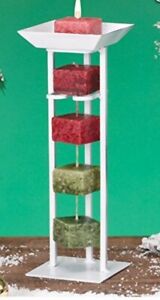 Metal White Tower Candle on a Rope Holder - Includes One Red & Green Holiday COR