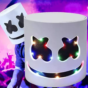 DJ Marshmello Mask Full Head LED Helmet Halloween Cosplay Party Bar Face Props - Picture 1 of 12