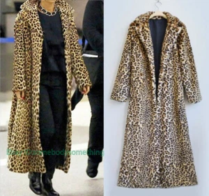 Damendruck Leopard Kunstfell Winter Langarmjacke Mantel Outwear - Bild 1 von 6