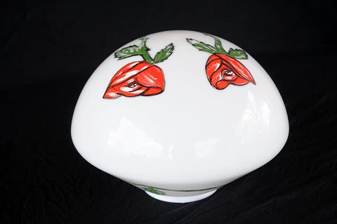 LIGHT SHADE Roses 18" SCHOOL HoUsE  HaNd Painted MiLK Glass Art Deco 1930s 1940s Cover