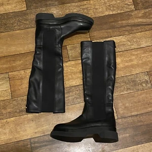 Russell Bromley Größe 4 37 Schwarz Leder Kniehoch Chunky Stiefel Militär Damen - Bild 1 von 24