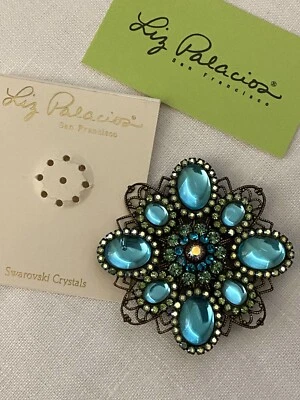 Prendedor esmaltado cristales de Swarovski austriacos verde turquesa Liz Palacios Foto 1 de 4