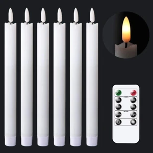 Flameless White Taper Candles Flickering with 10-Key Remote, Battery Operated Le - Picture 1 of 8