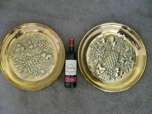 TWO LARGE FLORAL & FRUIT PATTERNED PRESSED BRASS WALL PLATES ONE WITH A BEETLE! - Picture 1 of 9