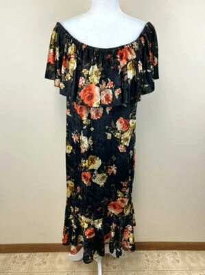 Vestido Lularoe Cici Volantes 3XL Negro Terciopelo Aplastado Floral Crema Tostado Foto 1 de 4