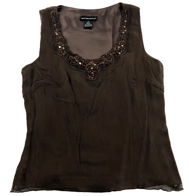 Top Spenser Jeremy para mujer de seda sin mangas talla S marrón forrado lentejuelas escote nuevo sin etiquetas Foto 1 de 4