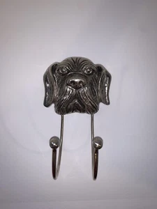 Metal Dog Head with Two Hooks Wall Hanger Large - Picture 1 of 3