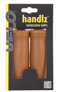 VELO handlz Lenkergriffe hellbraun 125mm lang UNISEX Echtleder-Optik Handgenäht - Bild 1 von 2