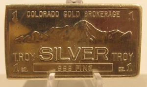 Vintage Colorado Gold Brokerage 1 Troy Oz. .999 Silver Bar - CO Colo. - Picture 1 of 2