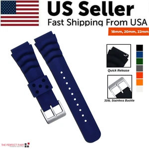 18mm 20mm 22mm Soft Silicone Watch Band Divers Replacement Strap Quick Release - Picture 1 of 43